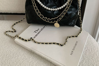 Quilted Faux Pearl Chain Crossbody Bag