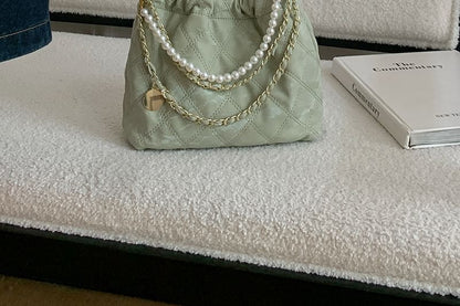 Quilted Faux Pearl Chain Crossbody Bag