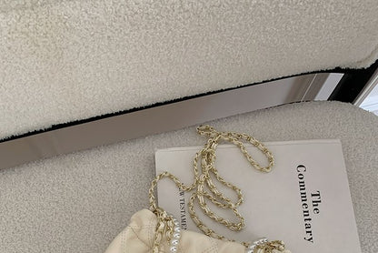 Quilted Faux Pearl Chain Crossbody Bag