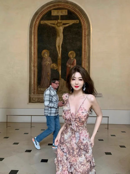 Sleeveless Floral Ruffle Maxi Sundress