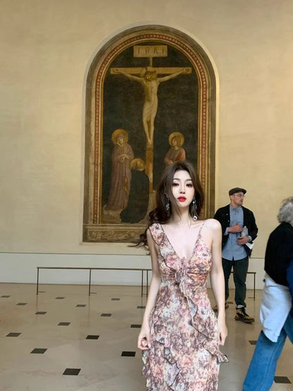 Sleeveless Floral Ruffle Maxi Sundress