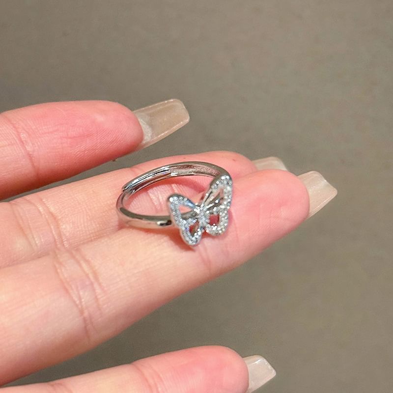 Butterfly Rhinestone Alloy Open Ring (Various Designs)