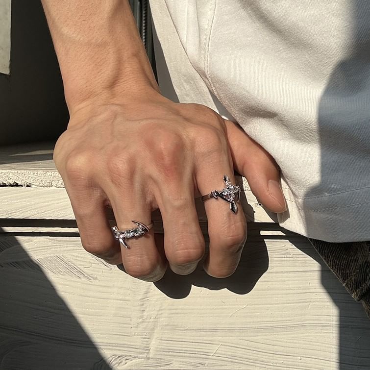 Rhinestone Alloy Open Ring (Various Designs) / Set