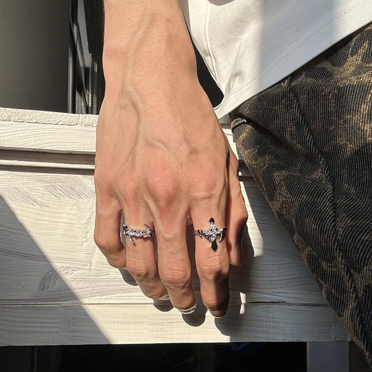 Rhinestone Alloy Open Ring (Various Designs) / Set