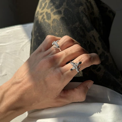 Rhinestone Alloy Open Ring (Various Designs) / Set