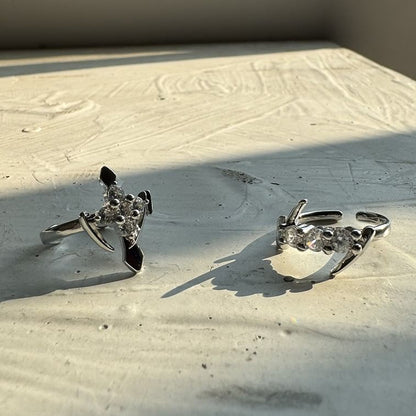 Rhinestone Alloy Open Ring (Various Designs) / Set