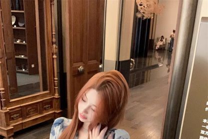 Long-Sleeve V-Neck Tie Dye Crop Top