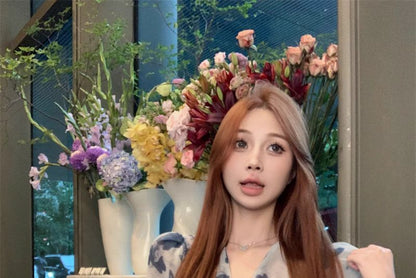 Long-Sleeve V-Neck Tie Dye Crop Top