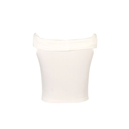 Floral Accent Slim Ruched Off-Shoulder Top Plain Short-Sleeve Crop Fit