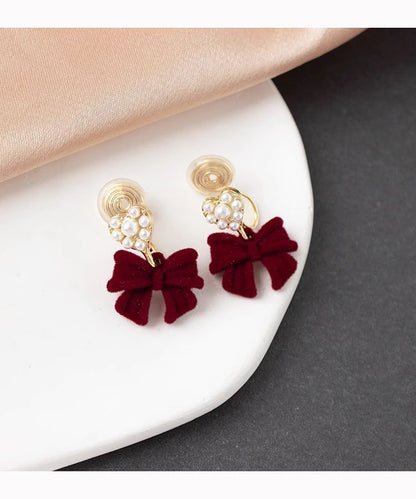 Heart Faux Pearl Bow Alloy Drop Earring