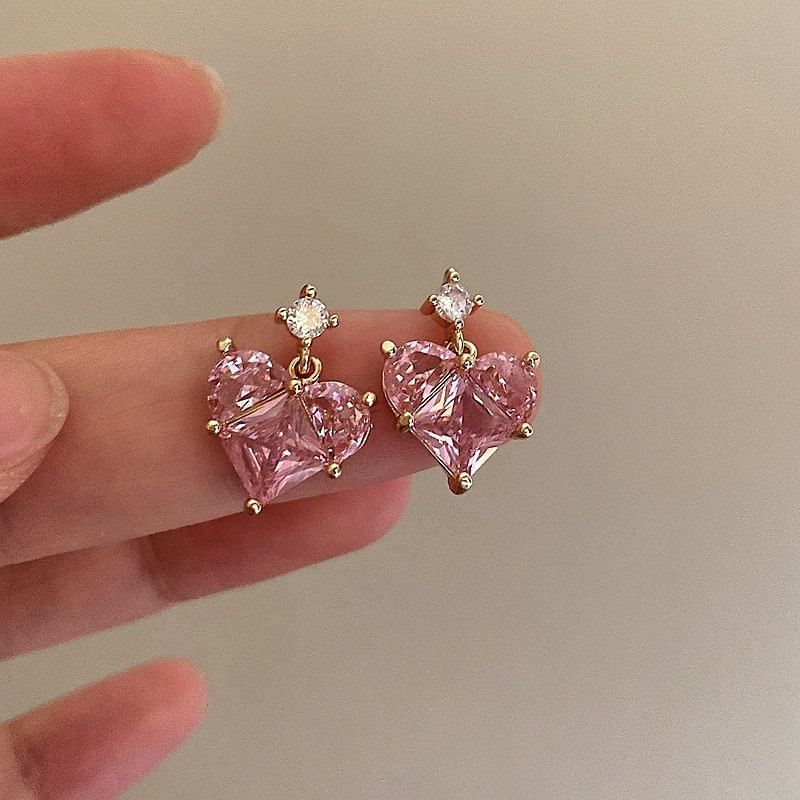 Boucles d'oreilles pendantes en forme de cœur avec strass