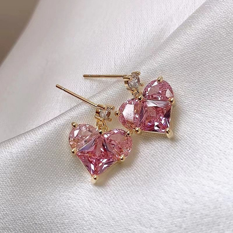 Boucles d'oreilles pendantes en forme de cœur avec strass