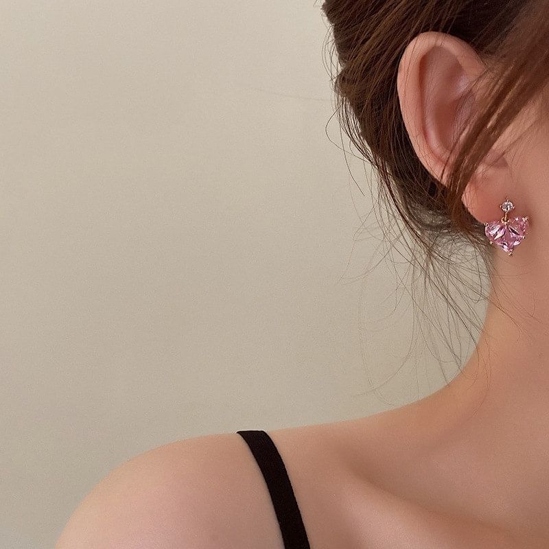 Boucles d'oreilles pendantes en forme de cœur avec strass