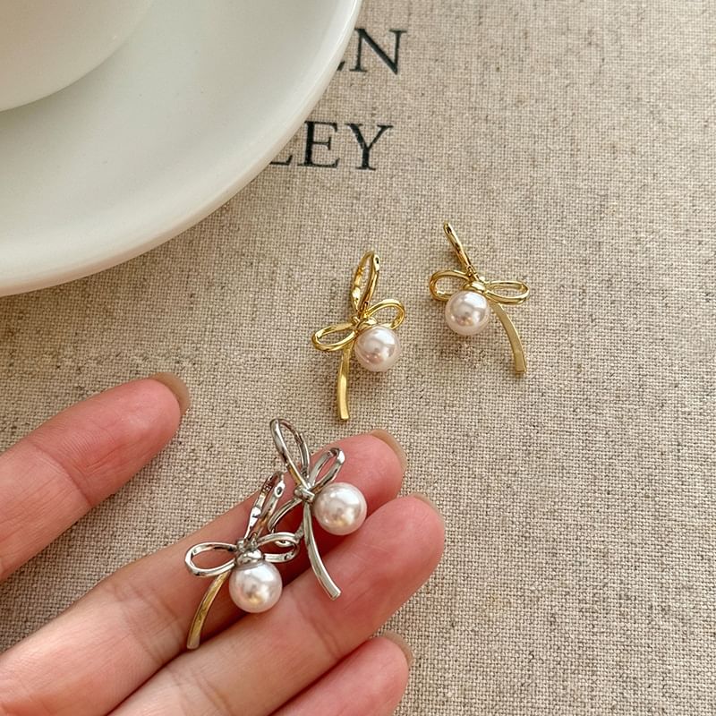 Bow Faux Pearl Drop Earring