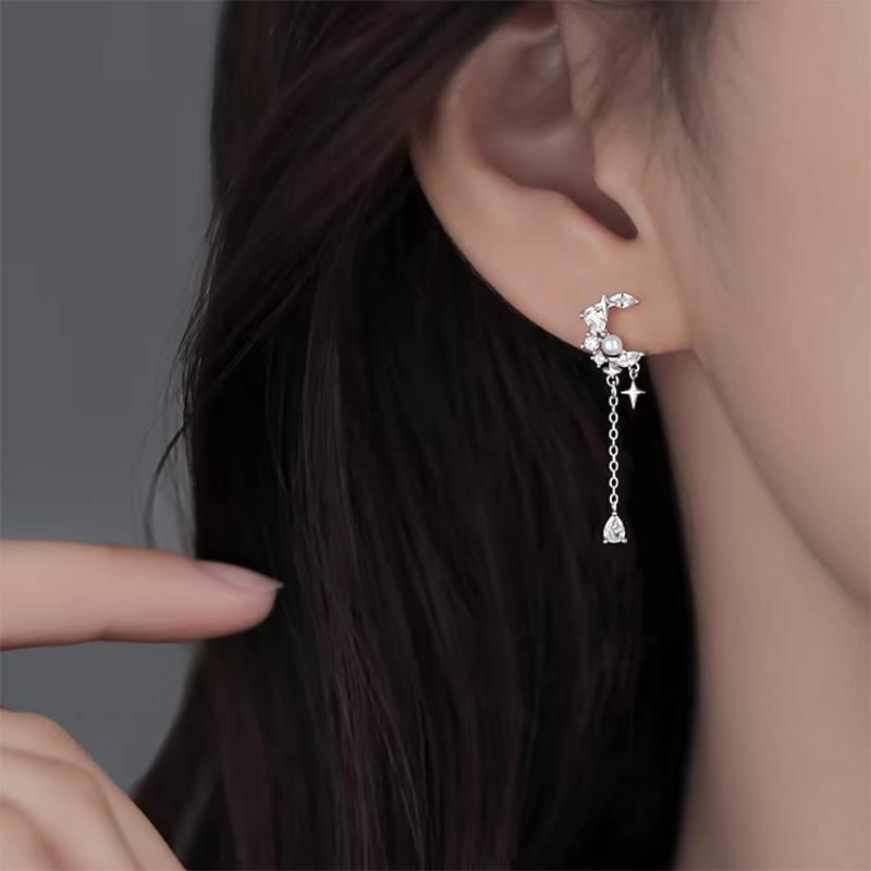 Moon & Star Alloy Dangle Earring