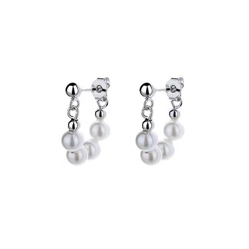 Faux Pearl Alloy Hoop Earring