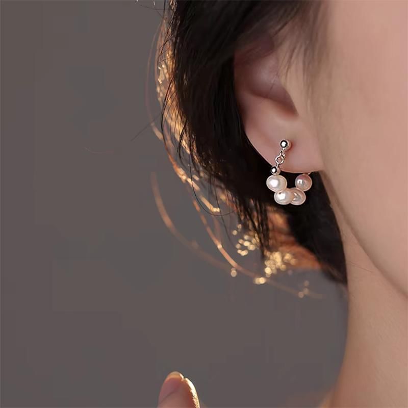 Boucle d'oreille créole en alliage avec fausses perles