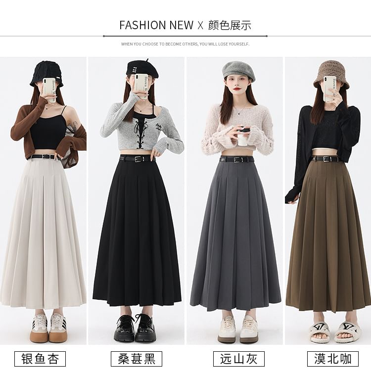 High Rise Flared Pleated Maxi Skirt