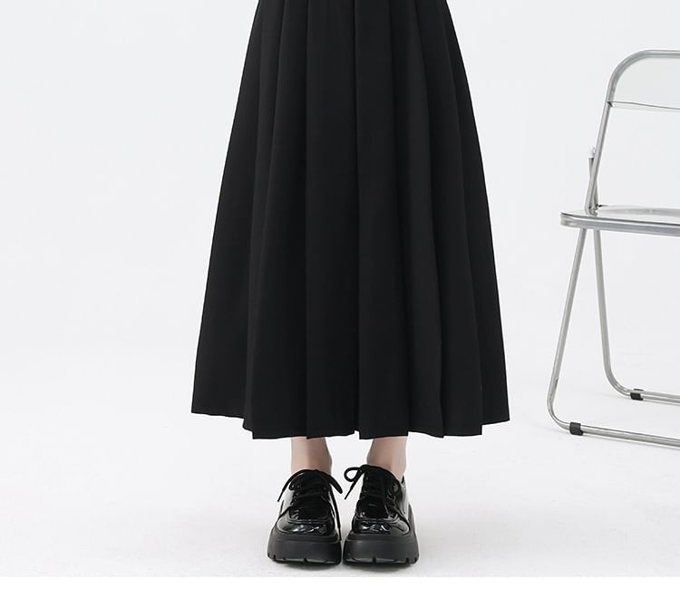 High Rise Flared Pleated Maxi Skirt