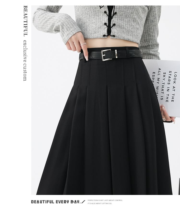 High Rise Flared Pleated Maxi Skirt