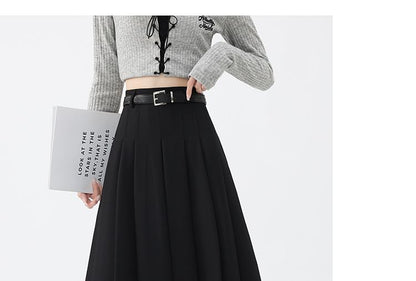 High Rise Flared Pleated Maxi Skirt
