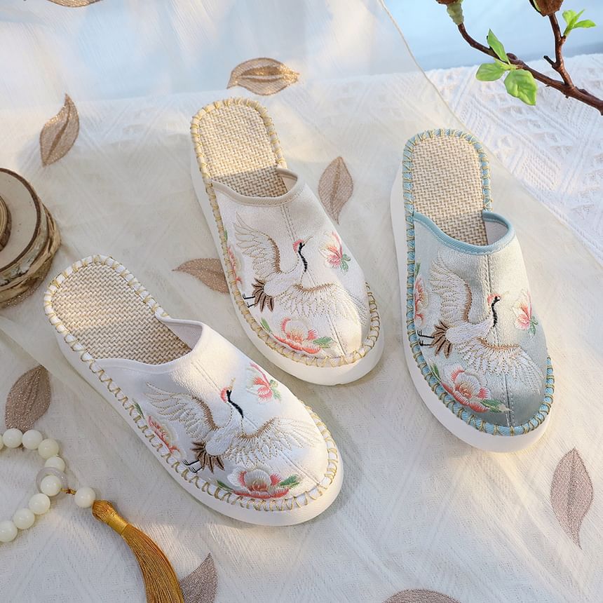 Heel Wedge Mules Embroidered