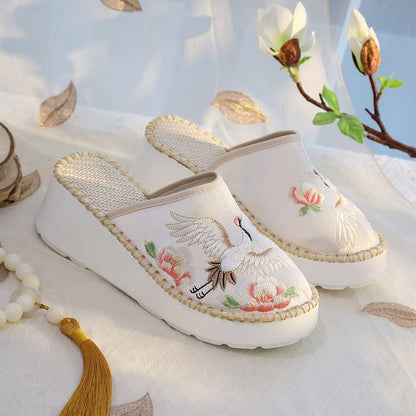 Heel Wedge Mules Embroidered