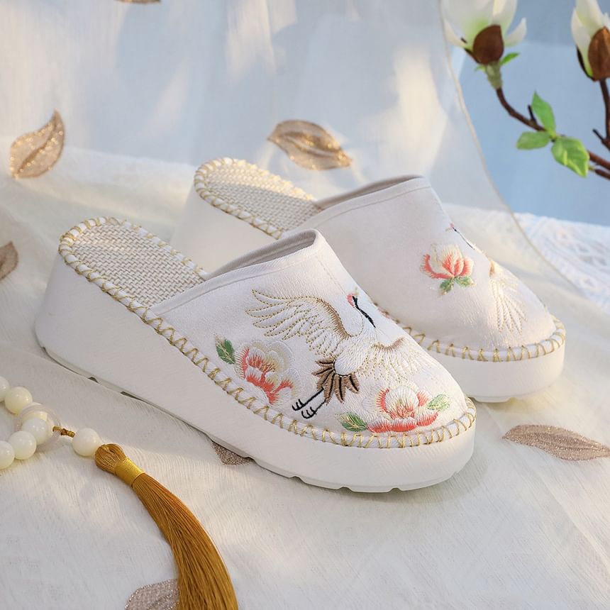 Heel Wedge Mules Embroidered