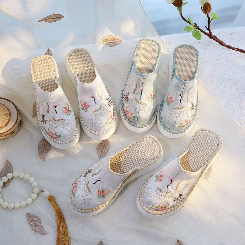 Heel Wedge Mules Embroidered
