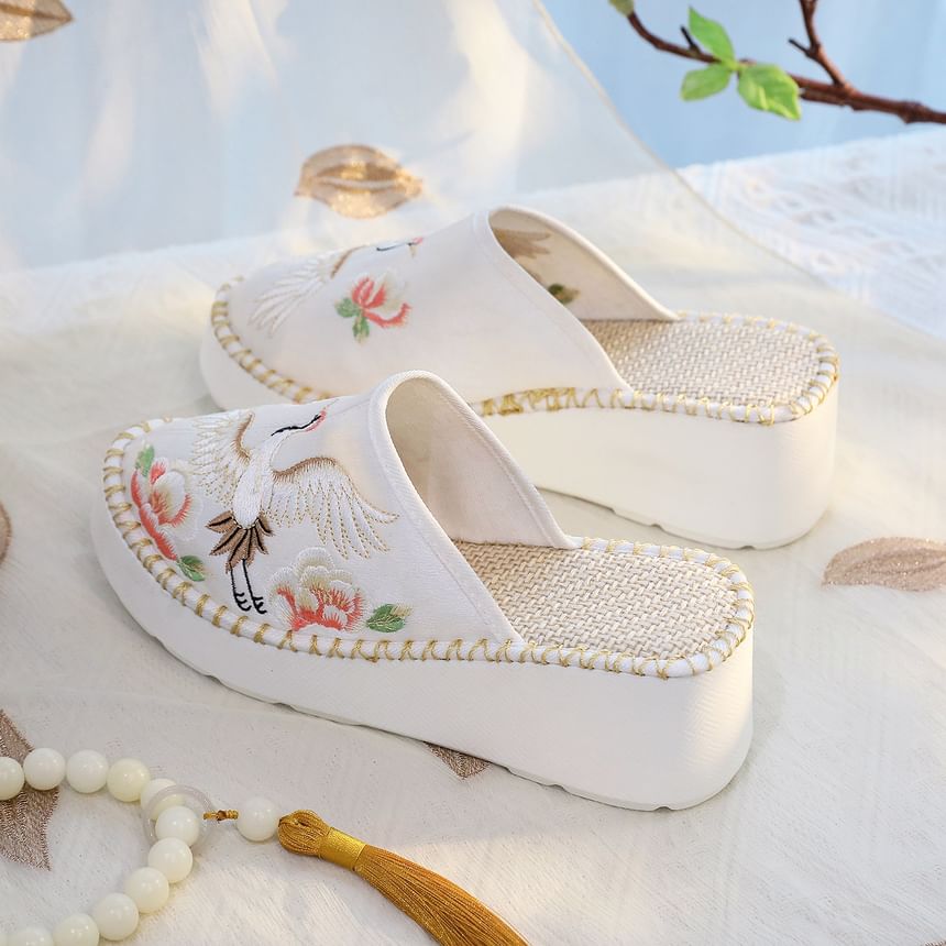 Heel Wedge Mules Embroidered