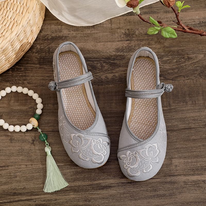 Plain Buttoned Frog Flats