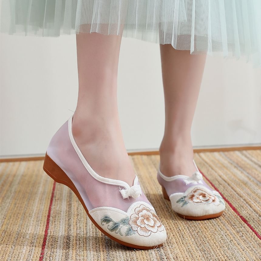 Slip-Ons Embroidered Wedge Heel Mesh