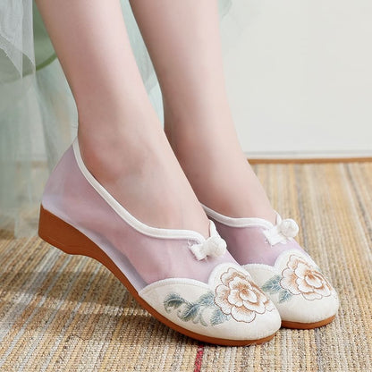 Slip-Ons Embroidered Wedge Heel Mesh
