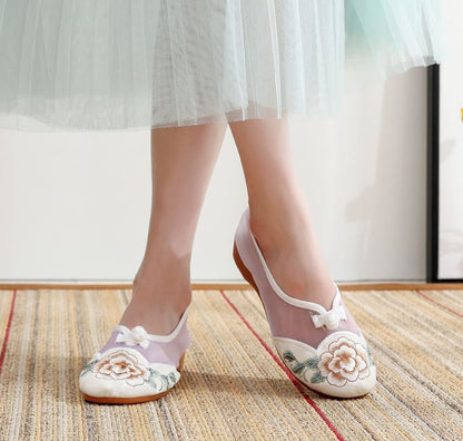 Slip-Ons Embroidered Wedge Heel Mesh