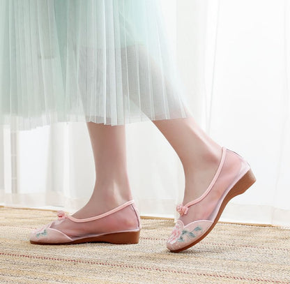 Slip-Ons Embroidered Wedge Heel Mesh