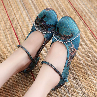 Embroidered Low Heel Sandals Textile