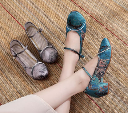 Embroidered Low Heel Sandals Textile