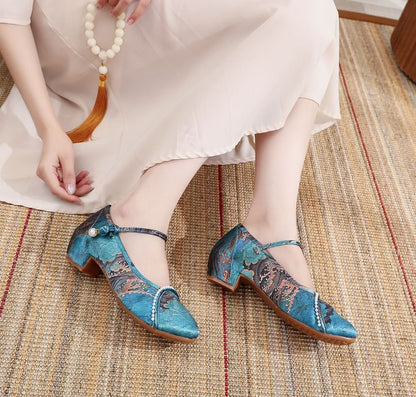 Embroidered Low Heel Sandals Textile