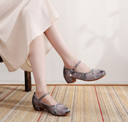 Embroidered Low Heel Sandals Textile