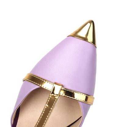 T-Strap Pointed Toe High Heel Pumps With Bowknot Buckle