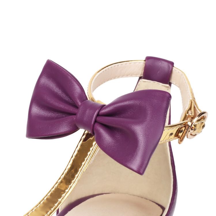 T-Strap Pointed Toe High Heel Pumps With Bowknot Buckle