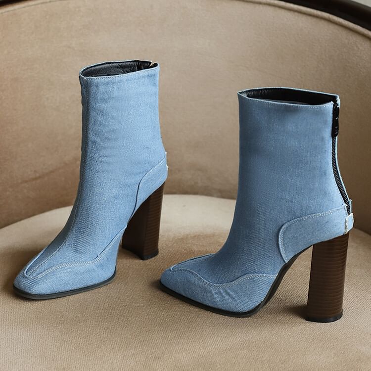 Pointed Toe Chunky Heel Short Boots