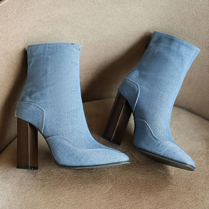 Pointed Toe Chunky Heel Short Boots