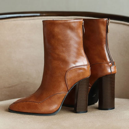 Pointed Toe Chunky Heel Short Boots