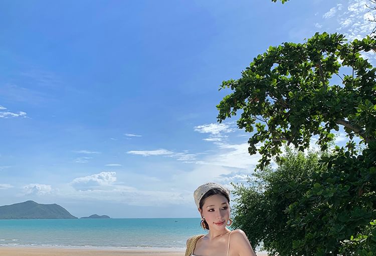 Spaghetti Strap Square Neck Floral Print Bow Accent Open Back Maxi A-Line Dress