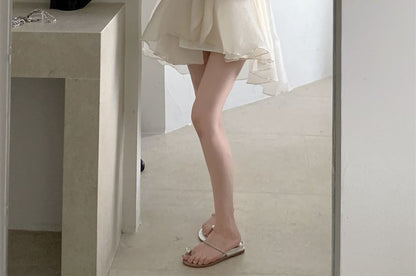 Long-Sleeve Off-Shoulder Plain Bow Accent Ruched Tunic Dress