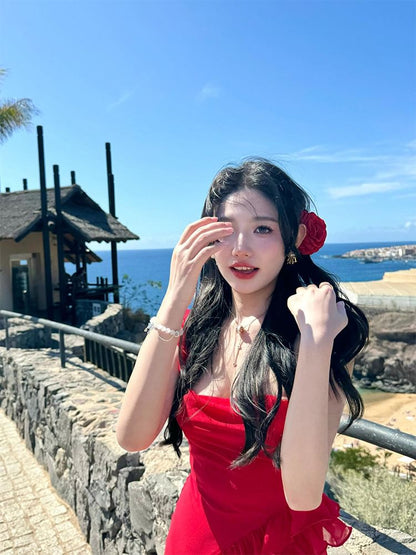 Sleeveless Square Neck Plain Ruffle Trim Open Back Slit Maxi Bodycon Dress