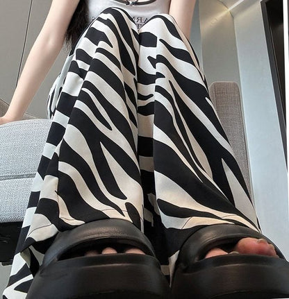 High Rise Animal Print Drawstring Wide Leg Sweatpants