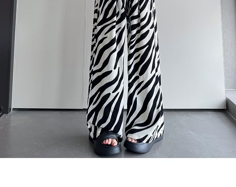 High Rise Animal Print Drawstring Wide Leg Sweatpants