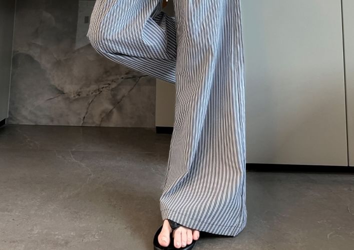 High Rise Drawstring Stripe Wide Leg Sweatpants